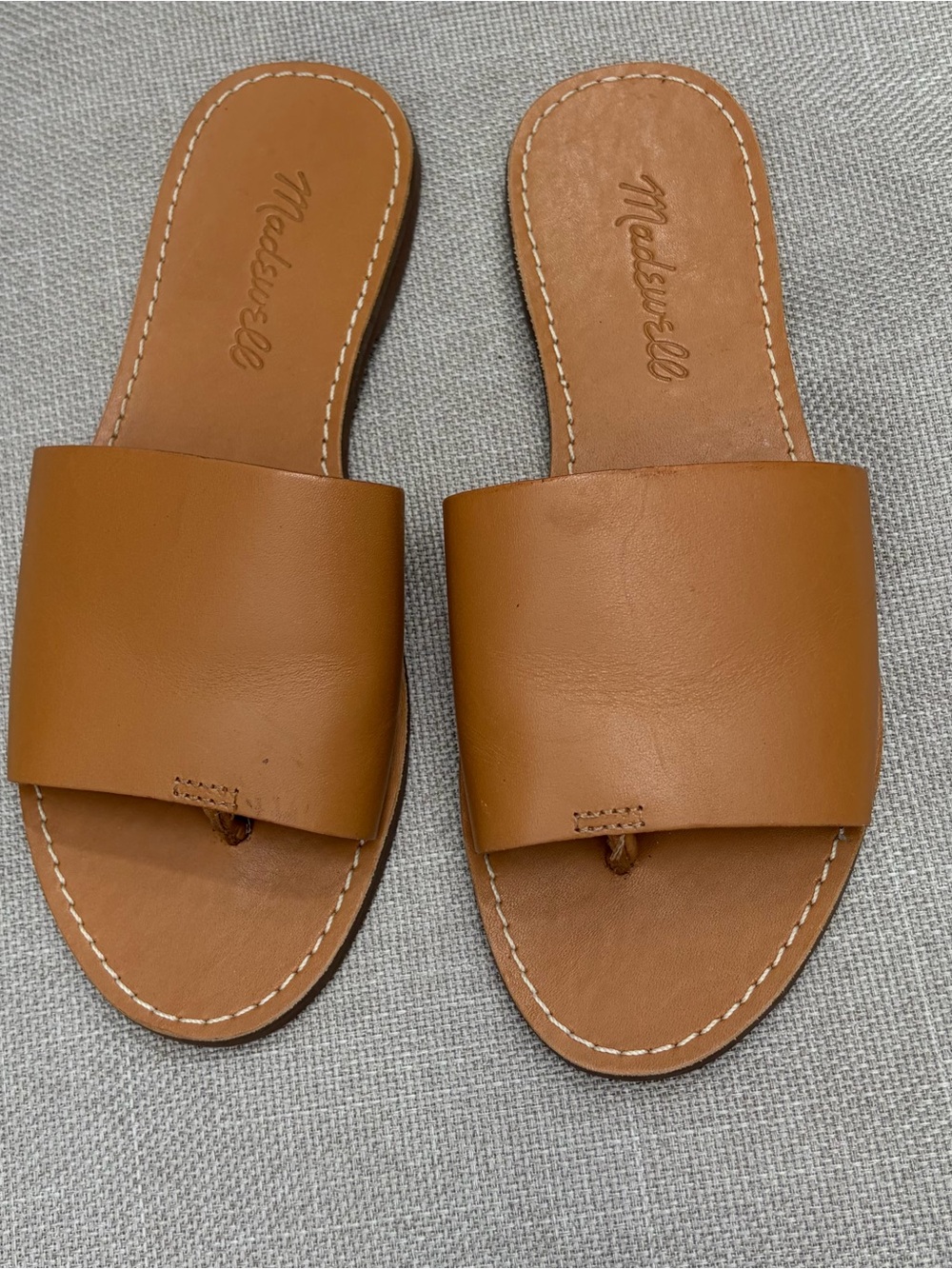 Madewell boardwalk post slide Cognac Leather Slide Sandals